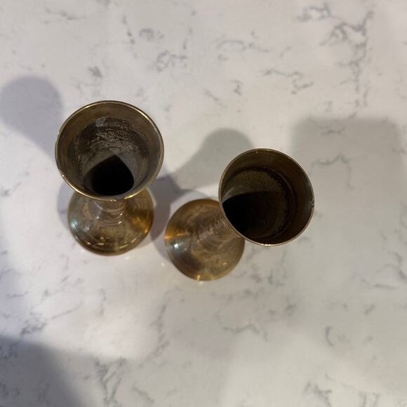 vintage brass vase made in India, etched floral foliage patterns mid-century 2X - Picture 6 of 8